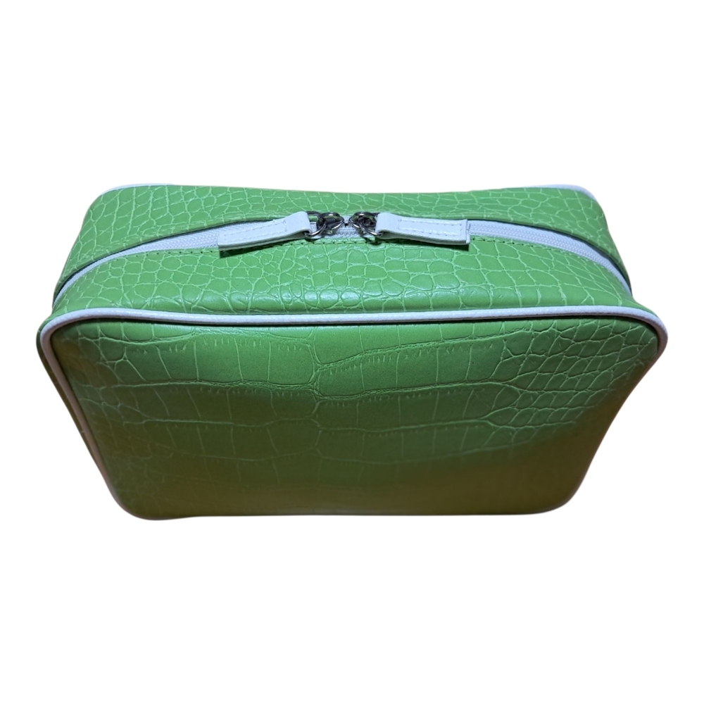 Lancome Lime Green Crocodile Embossed Makeup Bag Toiletry‎ Case Double Zip